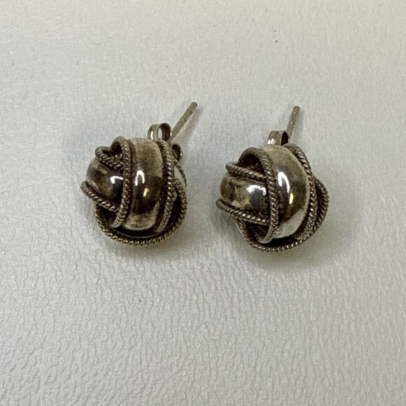 925 Sterling Silver Love Knot Earrings Textured Twisted Rope Stud 12mm Signed ND - Picture 6 of 6